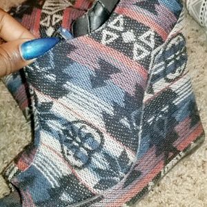 Peep Toe Blue Jean Printed wedges